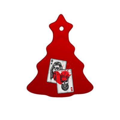 King And Queen Skull And Catrina Playing Cards Couple Ceramic Tree Ornament