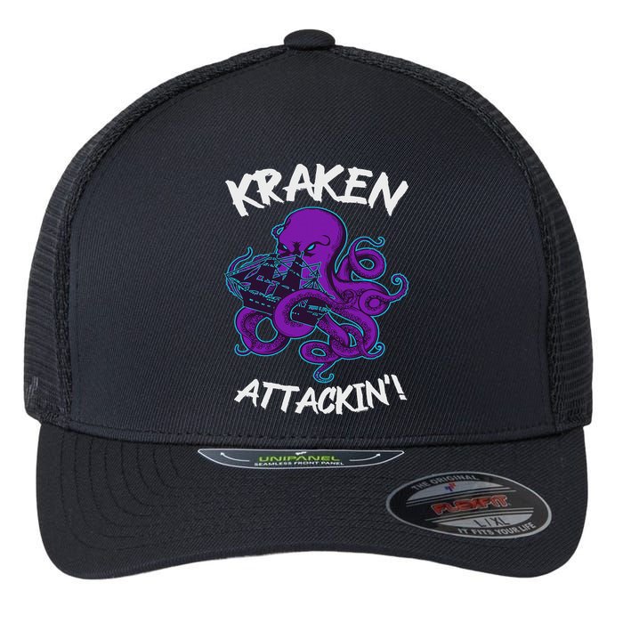 Kraken Attacking Release The Kraken Gifts For Flexfit Unipanel Trucker Cap