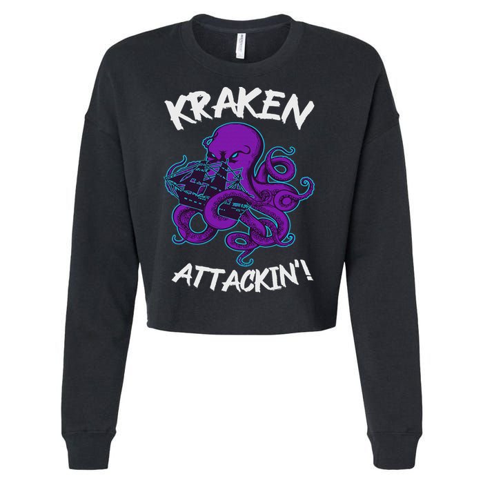 Kraken Attacking Release The Kraken Gifts For Cropped Pullover Crew