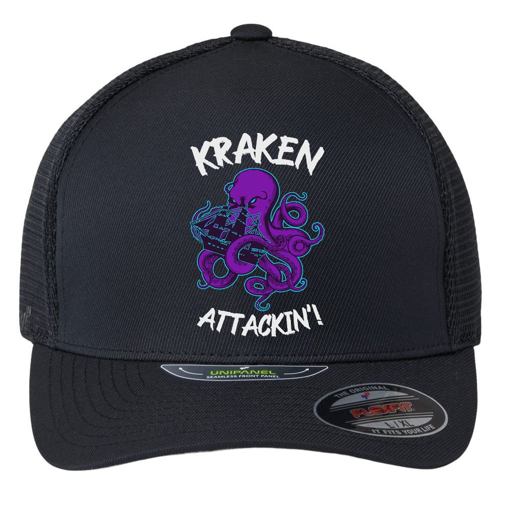 Kraken Attacking Release The Kraken Gifts For Flexfit Unipanel Trucker Cap