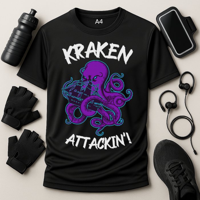 Kraken Attacking Release The Kraken Gifts For Cooling Performance Crew T-Shirt