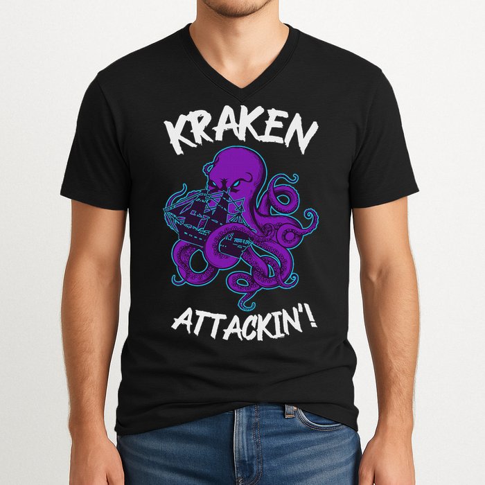 Kraken Attacking Release The Kraken Gifts For V-Neck T-Shirt