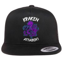 Kraken Attacking Release The Kraken Gifts For Flat Bill Trucker Hat