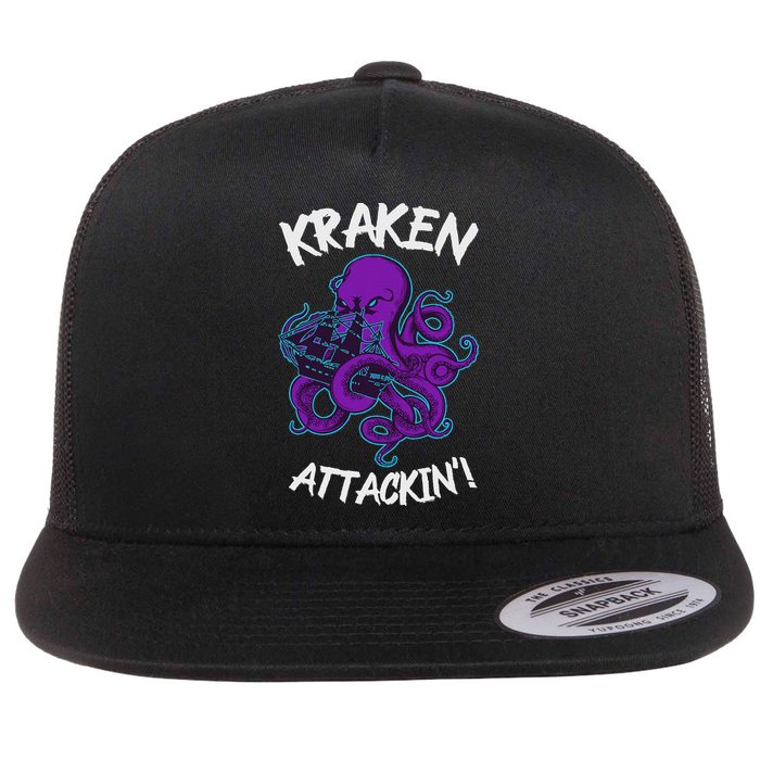 Kraken Attacking Release The Kraken Gifts For Flat Bill Trucker Hat