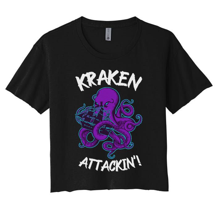 Kraken Attacking Release The Kraken Gifts For Women's Crop Top Tee