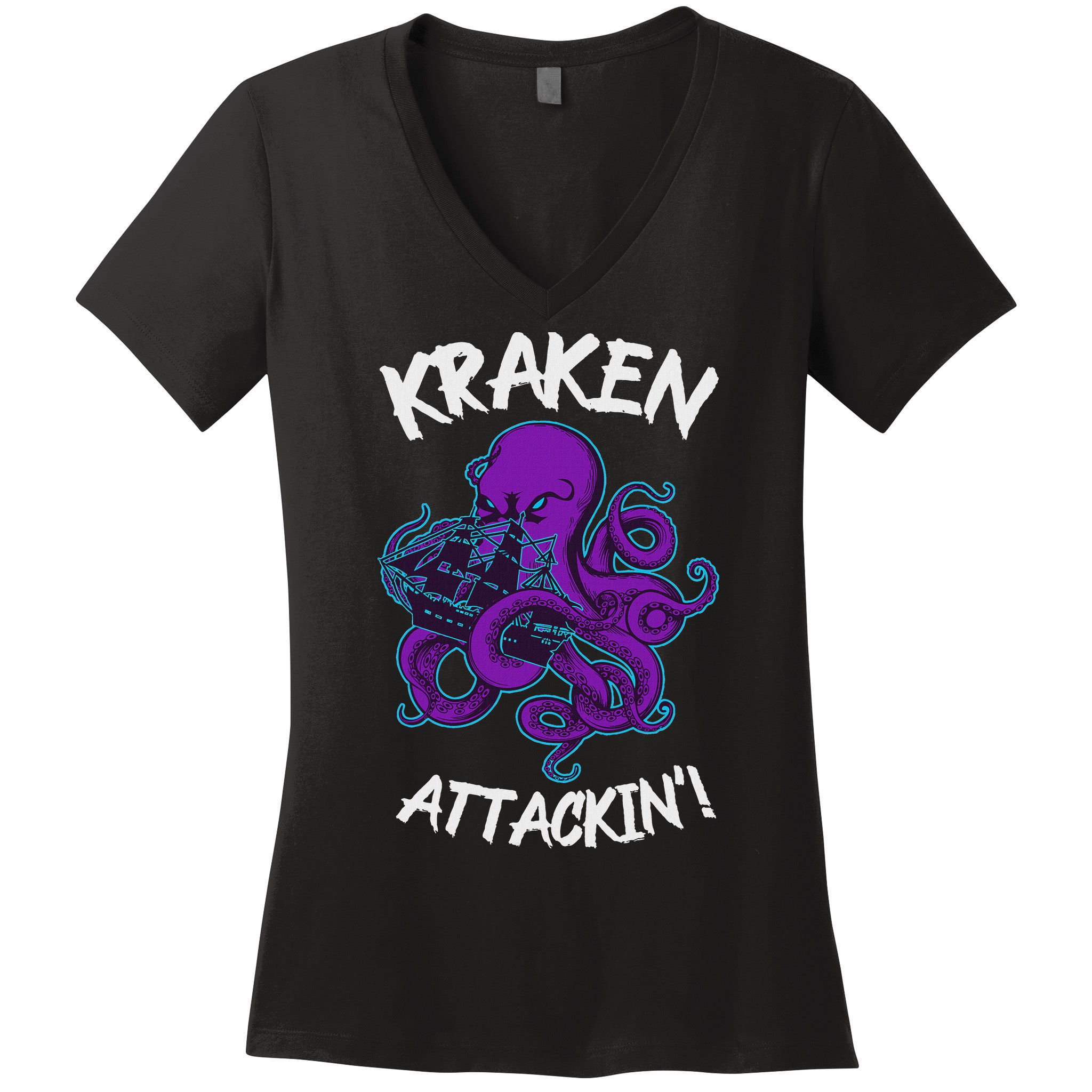 Kraken Attacking Release The Kraken Gifts For Women's V-Neck T-Shirt