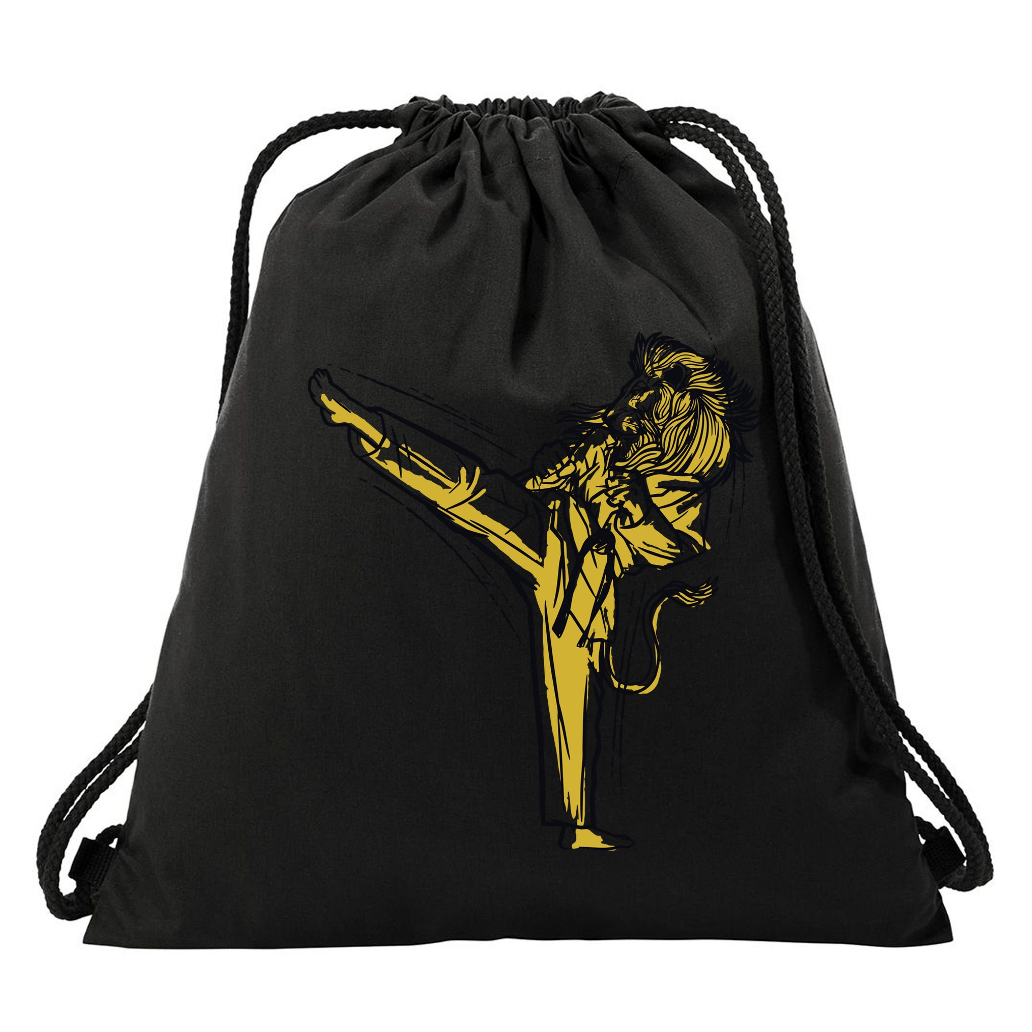 Karate Lion Kick Drawstring Bag