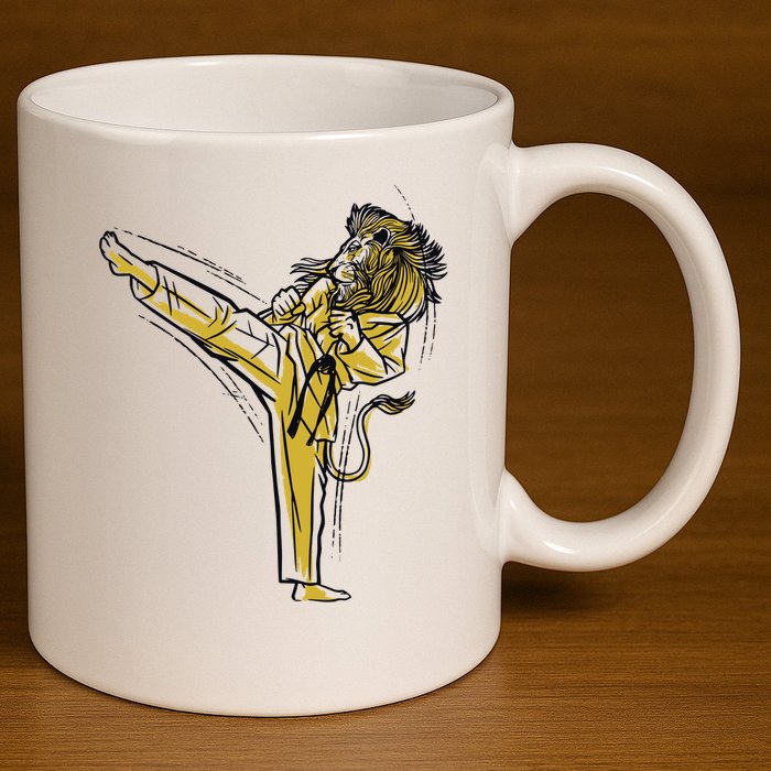 Karate Lion Kick 11oz C Handle Ceramic Mug