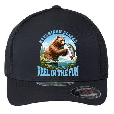 Ketchikan Alaska Salmon Fishing Bear Gift Flexfit Unipanel Trucker Cap