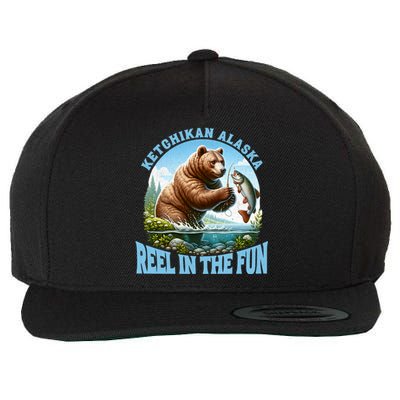 Ketchikan Alaska Salmon Fishing Bear Gift Wool Snapback Cap