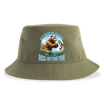 Ketchikan Alaska Salmon Fishing Bear Gift Sustainable Bucket Hat