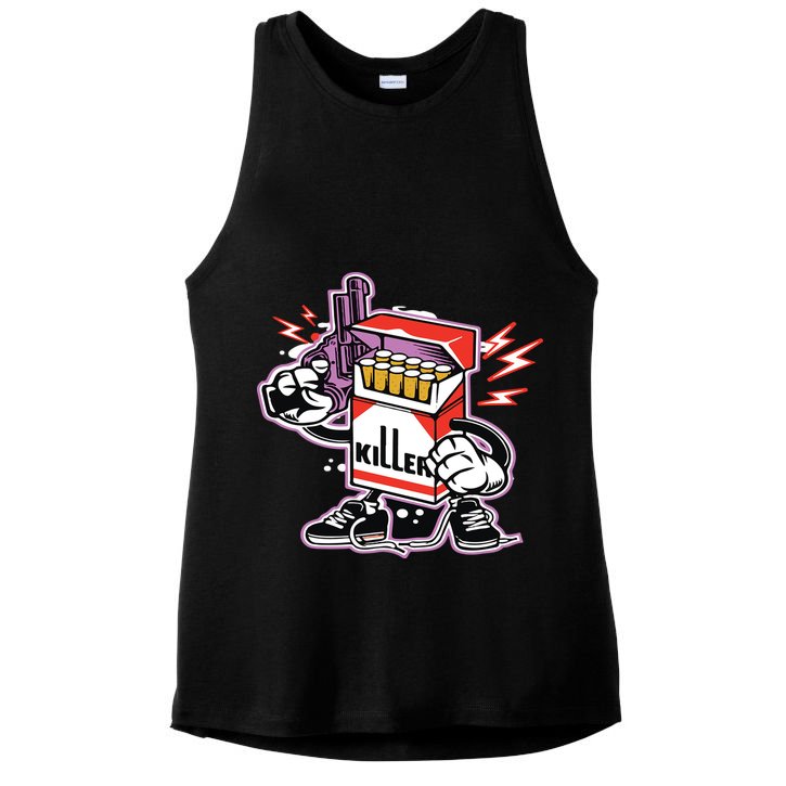 Killer Anti Smoking Cigarettes Funny Graffiti Cartoon Ladies PosiCharge Tri-Blend Wicking Tank