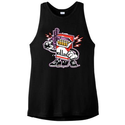 Killer Anti Smoking Cigarettes Funny Graffiti Cartoon Ladies PosiCharge Tri-Blend Wicking Tank