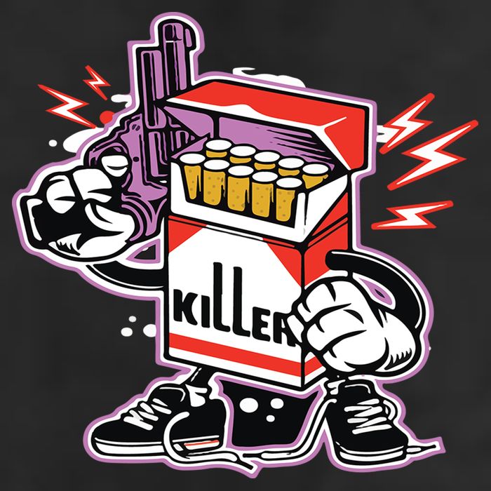 Killer Anti Smoking Cigarettes Funny Graffiti Cartoon 7 Panel Mesh Trucker Snapback Hat