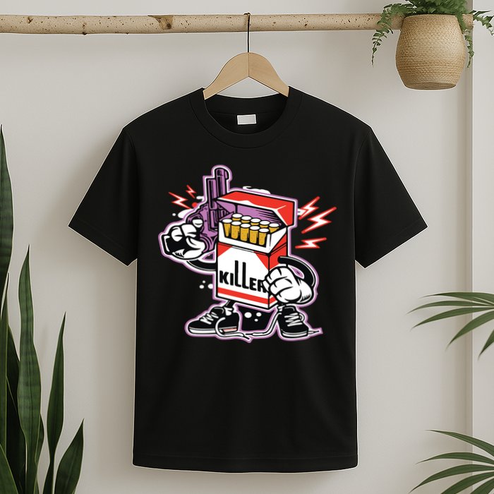 Killer Anti Smoking Cigarettes Funny Graffiti Cartoon T-Shirt
