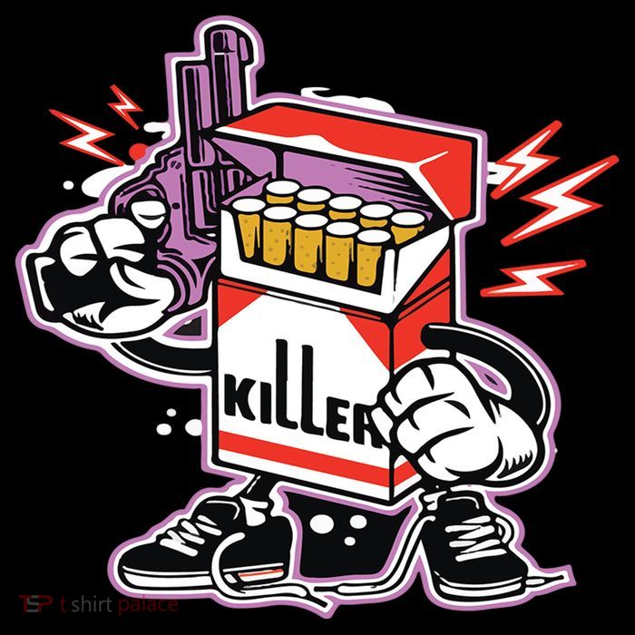 Killer Anti Smoking Cigarettes Funny Graffiti Cartoon T-Shirt