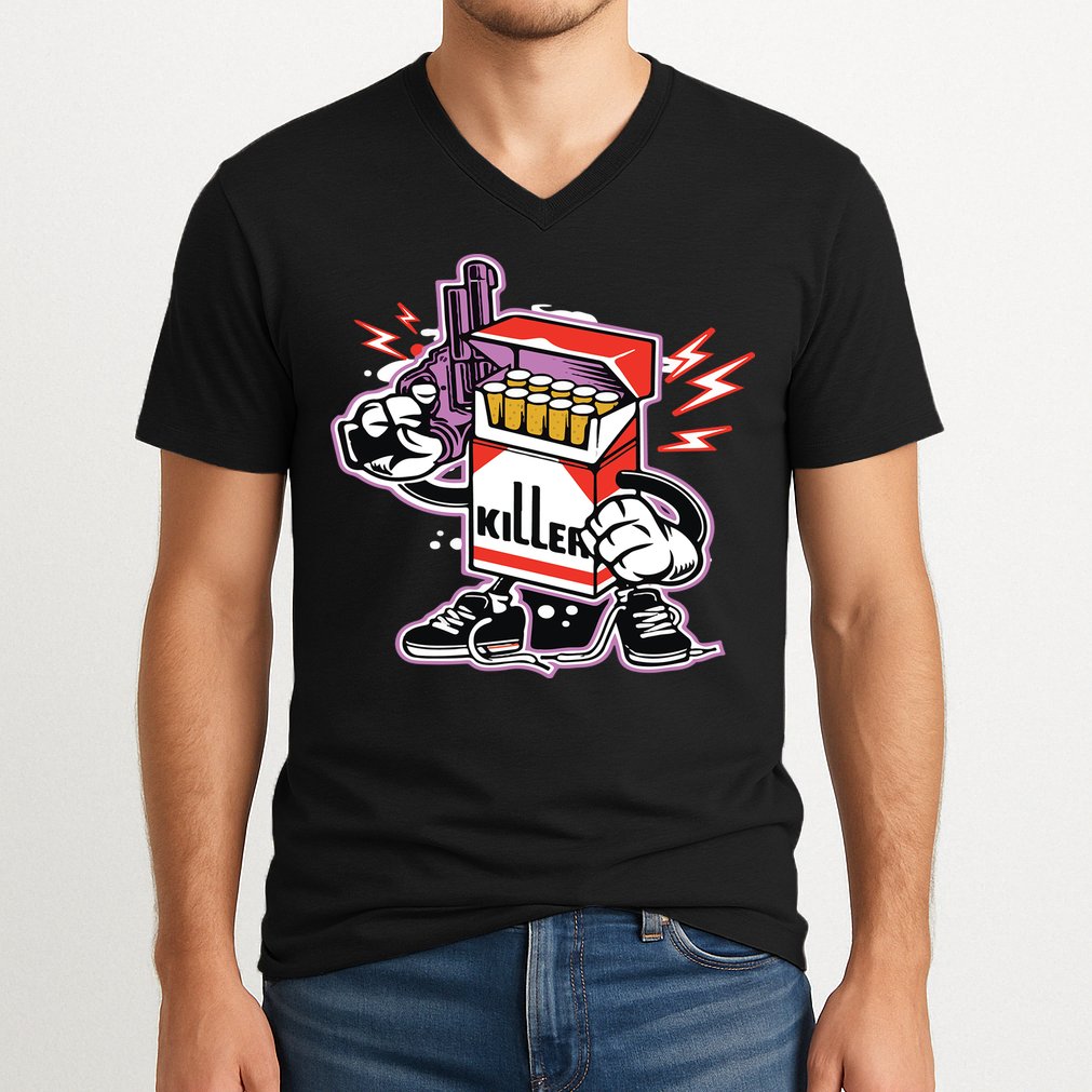 Killer Anti Smoking Cigarettes Funny Graffiti Cartoon V-Neck T-Shirt