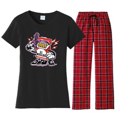 Killer Anti Smoking Cigarettes Funny Graffiti Cartoon Women's Flannel Pajama Set