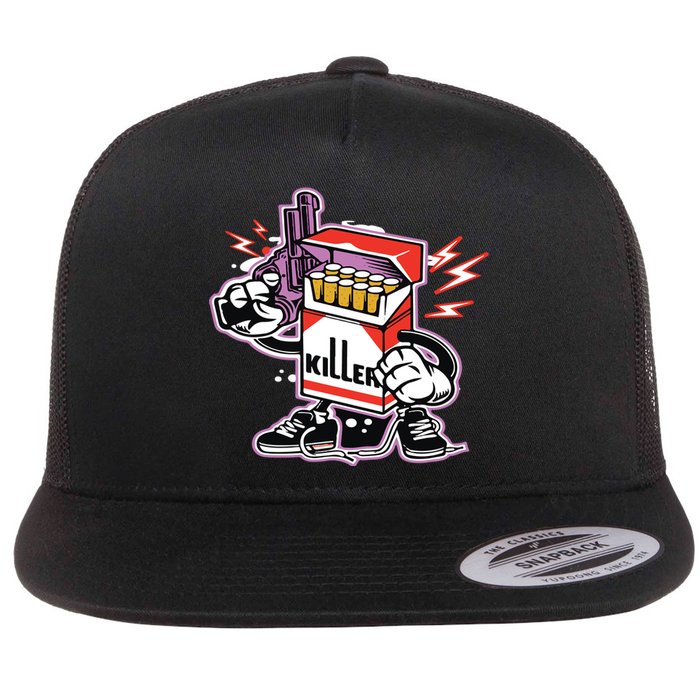 Killer Anti Smoking Cigarettes Funny Graffiti Cartoon Flat Bill Trucker Hat