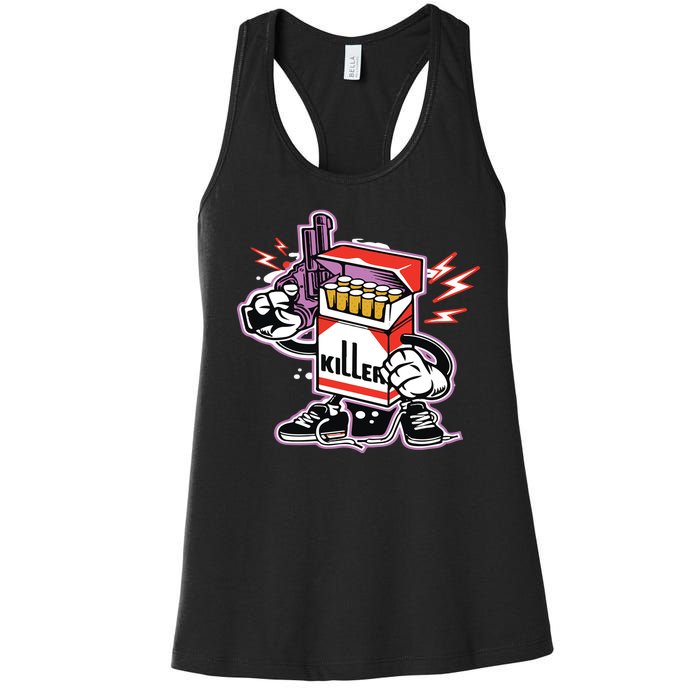 Killer Anti Smoking Cigarettes Funny Graffiti Cartoon Women's Racerback Tank