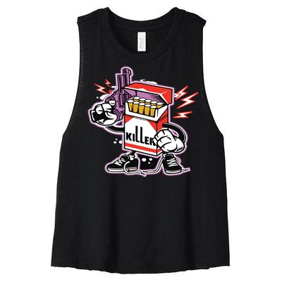 Killer Anti Smoking Cigarettes Funny Graffiti Cartoon Women's Racerback Cropped Tank