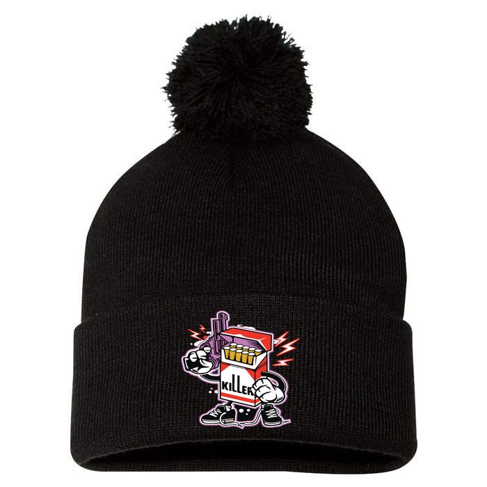 Killer Anti Smoking Cigarettes Funny Graffiti Cartoon Pom Pom 12in Knit Beanie