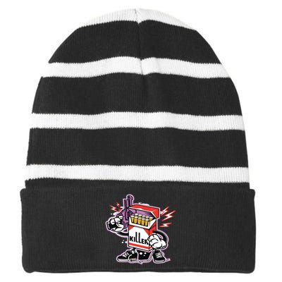 Killer Anti Smoking Cigarettes Funny Graffiti Cartoon Striped Beanie with Solid Band