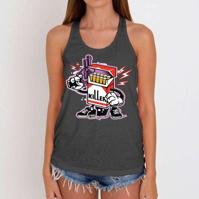 Killer Anti Smoking Cigarettes Funny Graffiti Cartoon Women's Knotted Racerback Tank