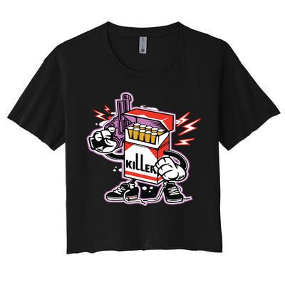 Killer Anti Smoking Cigarettes Funny Graffiti Cartoon Women's Crop Top Tee