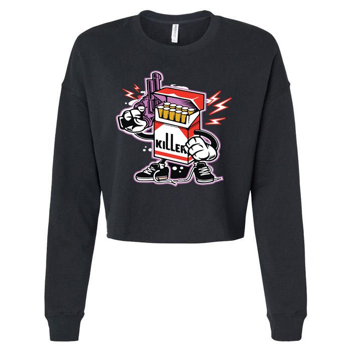 Killer Anti Smoking Cigarettes Funny Graffiti Cartoon Cropped Pullover Crew