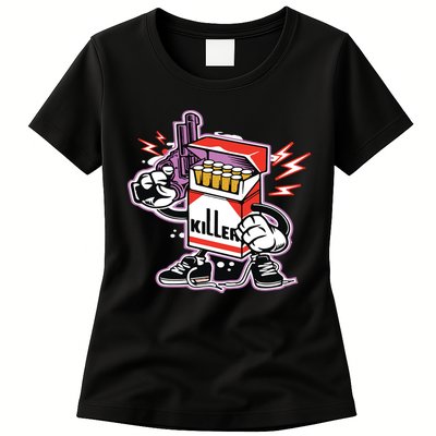 Killer Anti Smoking Cigarettes Funny Graffiti Cartoon Womens T-Shirt