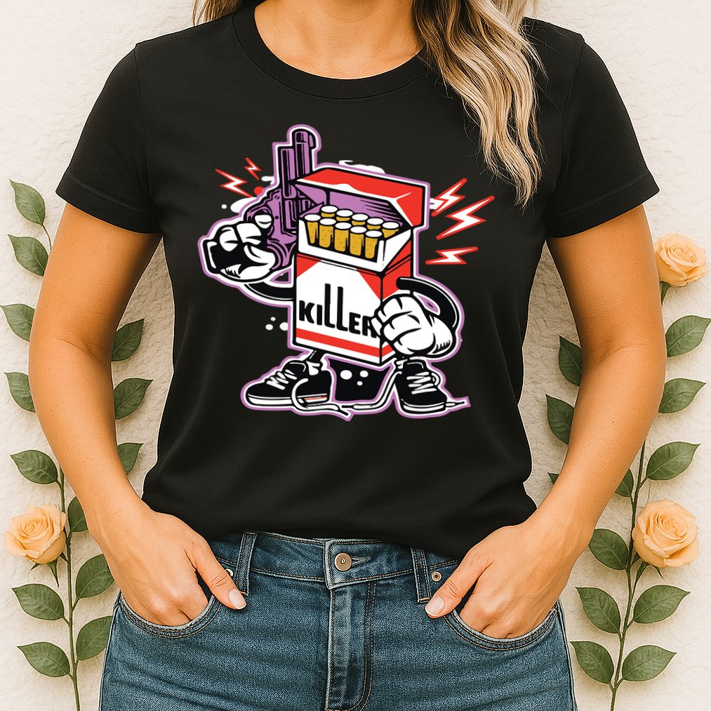 Killer Anti Smoking Cigarettes Funny Graffiti Cartoon Womens T-Shirt