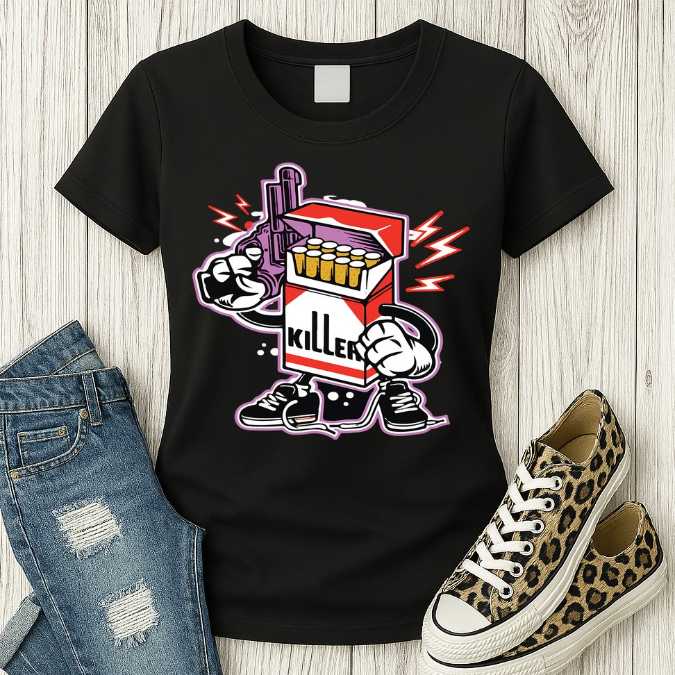 Killer Anti Smoking Cigarettes Funny Graffiti Cartoon Womens T-Shirt