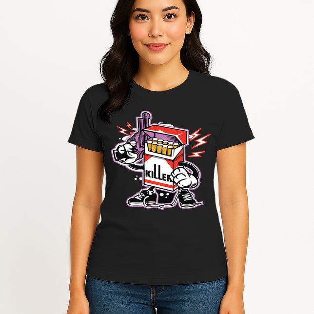 Killer Anti Smoking Cigarettes Funny Graffiti Cartoon Womens T-Shirt