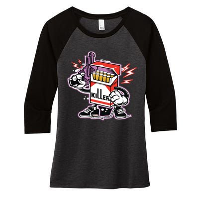 Killer Anti Smoking Cigarettes Funny Graffiti Cartoon Women's Tri-Blend 3/4-Sleeve Raglan Shirt