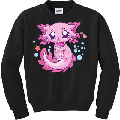 Kawaii Axolotl Strawberry Milk Shake Anime  Kids Sweatshirt