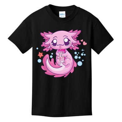 Kawaii Axolotl Strawberry Milk Shake Anime  Kids T-Shirt