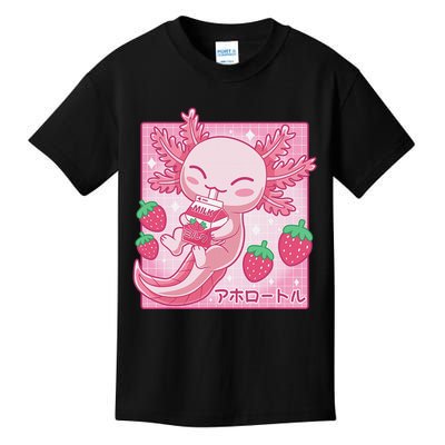 Kawaii Axolotl Strawberry Milk Shake Carton Japanese Anime  Kids T-Shirt