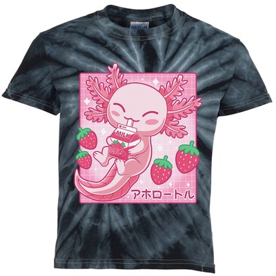 Kawaii Axolotl Strawberry Milk Shake Carton Japanese Anime  Kids Tie-Dye T-Shirt