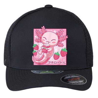 Kawaii Axolotl Strawberry Milk Shake Carton Japanese Anime Flexfit Unipanel Trucker Cap