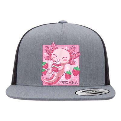 Kawaii Axolotl Strawberry Milk Shake Carton Japanese Anime Flat Bill Trucker Hat