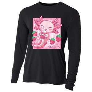 Kawaii Axolotl Strawberry Milk Shake Carton Japanese Anime Cooling Performance Long Sleeve Crew