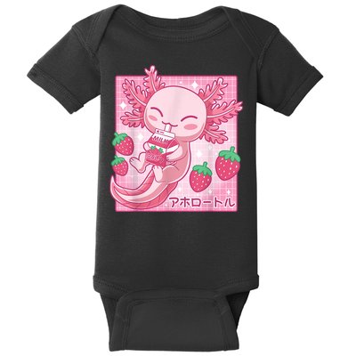 Kawaii Axolotl Strawberry Milk Shake Carton Japanese Anime Baby Bodysuit