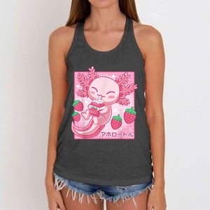 Kawaii Axolotl Strawberry Milk Shake Carton Japanese Anime Women's Knotted Racerback Tank