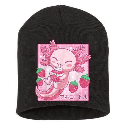 Kawaii Axolotl Strawberry Milk Shake Carton Japanese Anime Short Acrylic Beanie