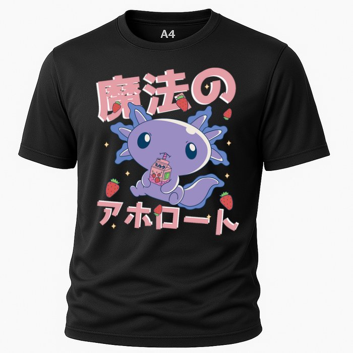 Kawaii Axolotl Strawberry Milk Shake Japanese Anime Cooling Performance Crew T-Shirt