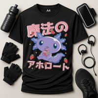 Kawaii Axolotl Strawberry Milk Shake Japanese Anime Cooling Performance Crew T-Shirt