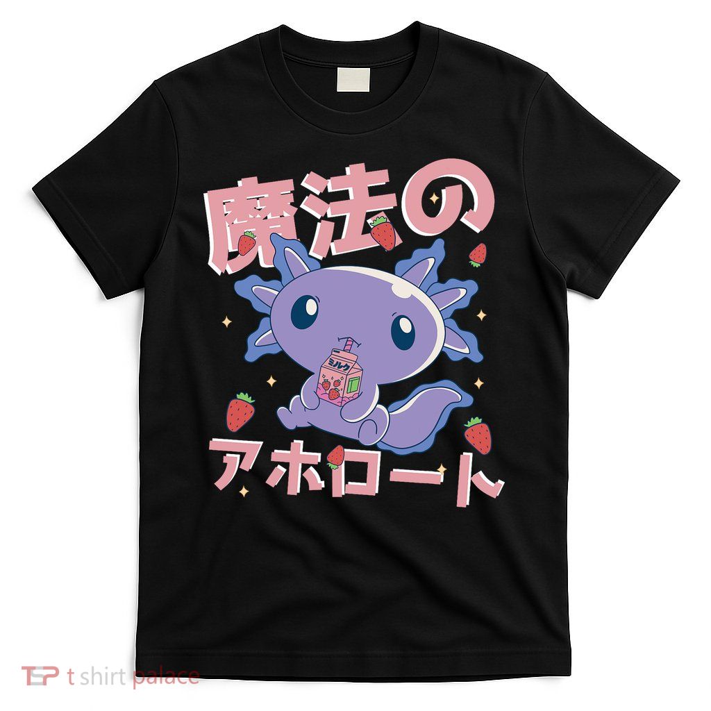 Kawaii Axolotl Strawberry Milk Shake Japanese Anime T-Shirt