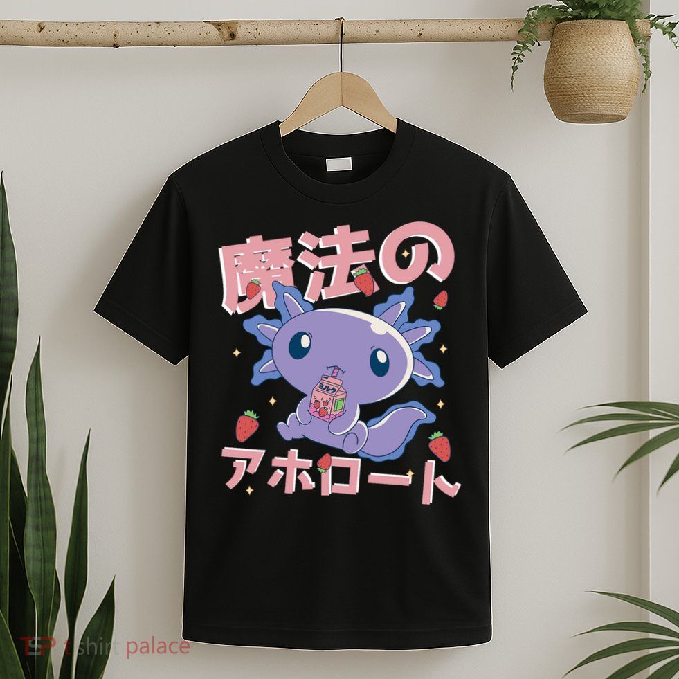 Kawaii Axolotl Strawberry Milk Shake Japanese Anime T-Shirt