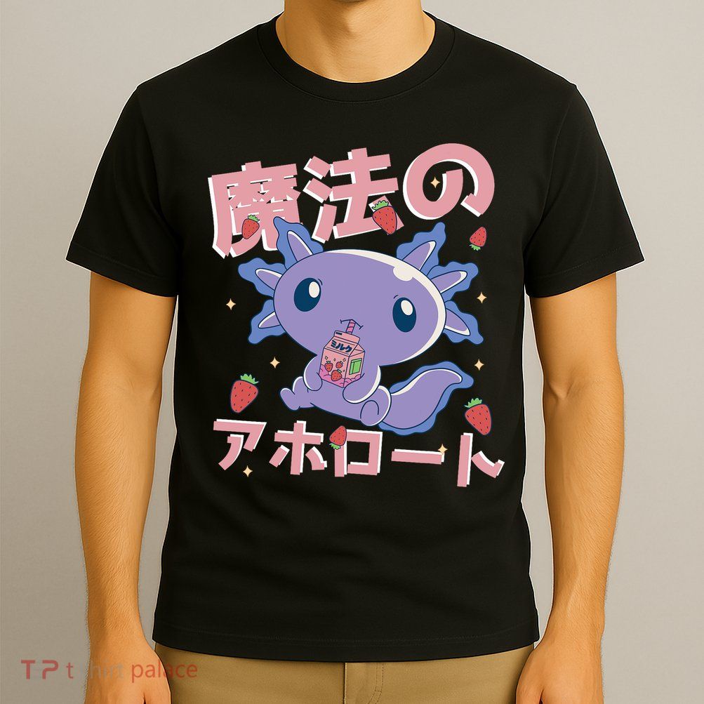 Kawaii Axolotl Strawberry Milk Shake Japanese Anime T-Shirt